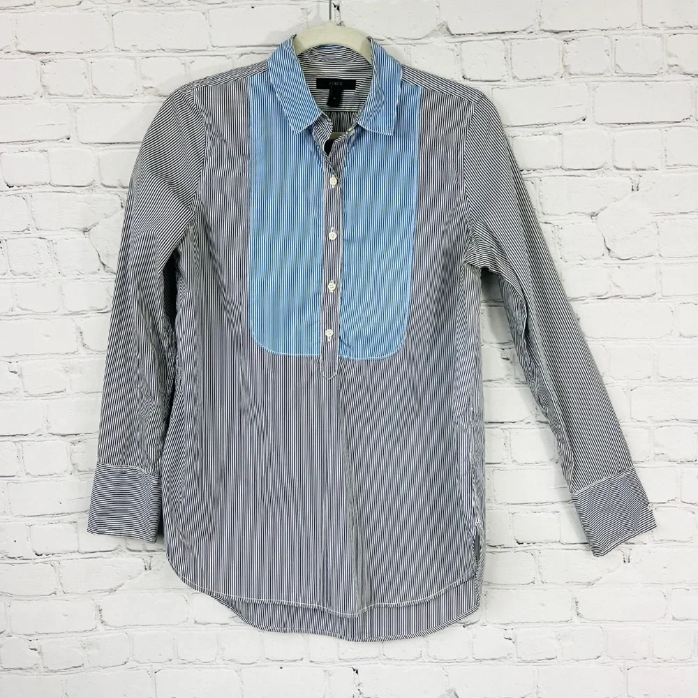 🔥2/$10 |•J. CREW•| Pinstriped 1/2 Button Down Shirt Size 4